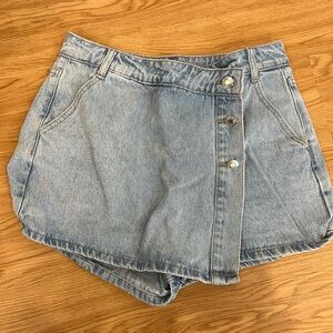 Light Wash Denim Skort with Button Front